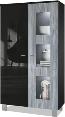 Produktbild von Vladon Vitrine Denjo,  Germany, Standvitrine mit 2 Türen und 3 Glaseinsätzen, Schwarz matt/ Schwarz Hochglanz/ Avola-Anthrazit, inkl. LED-Beleuchtung (71 x 129 x 35 cm)