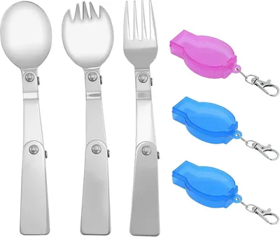 Imagen del producto de Juego de tenedor y cuchara plegables, de acero inoxidable 304, 1 juego, para camping