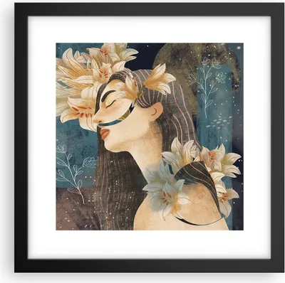 Produktbild von Gerahmtes Poster - Schwarzer Rahmen - Surreal Frau Blumen - 30x30 cm - Wand Bild - Wanddeko - Wandbilder - Kunstposter - Wandposter - Bilderrahmen - Bilder - Kunstdruck - P2BAC30x30-4743