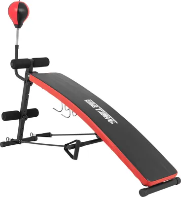 Produktbild von GORILLA SPORTS® Sit Up Bank - Multifunktion, 7-Fach Verstellbar, Klappbar, mit Punchingball, Trainingsseile und gepolsterte Beinfixierung, bis 200kg - Bauchtrainer, Trainingsbank, Rückentrainer