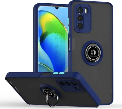 Image de Etui pour ZTE Blade V40 Vita étui TPU translucide mat avec porte-anneau et support Bleu foncé