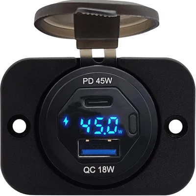 Produktbild von ProRide 12V USB/USB-C KFZ-Lader 2 Ports Schalter/Wattmeter Blau 45W QC3.0