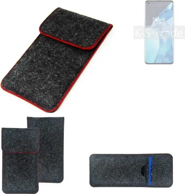 Produktbild von K-S-Trade Handy Schutz Hülle kompatibel mit OnePlus 9 Pro Schutzhülle Handyhülle Filztasche Pouch Tasche Case Sleeve Filzhülle dunkelgrau roter
