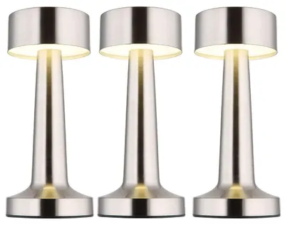 Produktbild von 3x LED Tischleuchte, nickel matt, Touchdimmer, Akku, H 21 cm