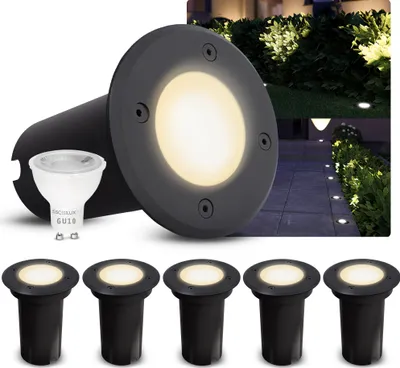 Produktbild von SSC-LUXon 6er Set KALPA LED Bodeneinbaustrahler Bodenspot schwarz rund inkl GU10 5W drei einstellbaren Lichtfarben 3CCT 230V IP67 regenfest & befahrbar