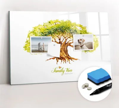 Produktbild von Magnetpinnwand Memoboard - Zubehörsatz - Schwarzer Marker + Schwamm + Magnete - 60 x 40 cm - Familienstammbaum