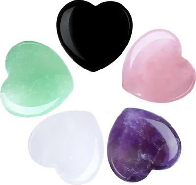 Produktbild von Kristall Herz Edelstein Set 5 Stück Meditation Chakra Energieausgleich