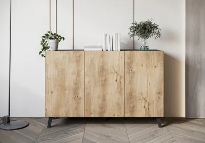 Produktbild von MINIO go for it, Moderne Kommode, LOKET 120 cm – Elegantes Sideboard mit viel Stauraum und schrägen Füßen, Graphit Matera / Kastanien Breslau