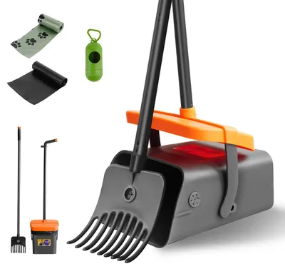 Produktbild von Hundekot Aufheber Set - Kotgreifer - Schaufel und Rechen mit 117 cm Stiel - Aluminium und Kunststoff - Für Tierkot - 35 Kotbeutel