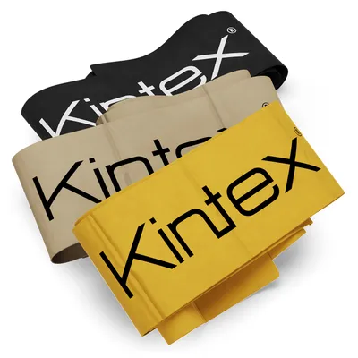 Produktbild von Kintex Fitnessband Set, 3 Bänder (2,5 m) verschiedene Stärken, Schwarz, Silber, Gold