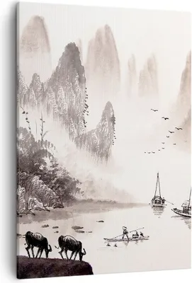 Produktbild von Bild auf Leinwand - Leinwandbild - Einteilig - Chinesisch Landschaft Aquarell - 50x70cm - Wand Bild - Wanddeko - Wandbilder - Leinwanddruck - Wanddekoration - Leinwand bilder - Wandbild - PA50x70-4265