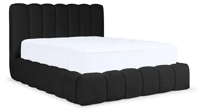 Image de Lit rembourré CHLOE 140x200 cm - avec coffre de lit, lit double avec espace de rangement et sommier à lattes, aspect boxspring, lit sans matelas, chambre à coucher - Noir