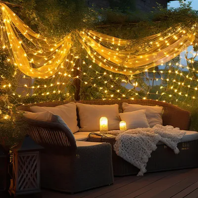 Obrázok produktu pre Jayseuw LED svetelná sieť 3x2M teplé biele rozprávkové svetlá Vianočné svetlá svetelná opona vnútorná dekorácia 8 režimov 200 LED diód