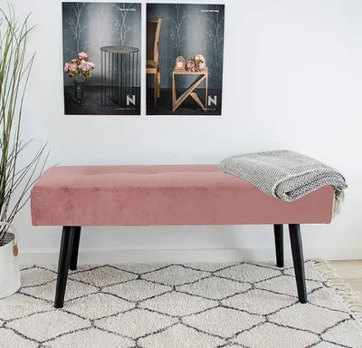 Produktbild von House Nordic_FR Sitzbank Skiby, Skandinavisches Design, 50er Jahre Stil, Polyester-Samt & Stahl, Rosa & Schwarz, 100x35x44 cm (BxTxH), einfacher Zusammenbau