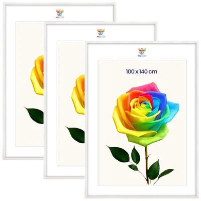 Produktbild von MG Design 3er Set Bilderrahmen Weiß 100x140 cm - Posterrahmen Echtholz mit Acrylglas, verstärkte Wandaufhängung, hoch/quer
