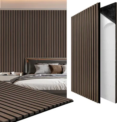 Obrázek produktu pro Jayseuw 1 kus samolepicí akustický panel stěnový panel moderní stěnové panely akustické dřevěné stěny dřevěné MDF stěnové panely 120x60x2,1cm ořechové dřevo