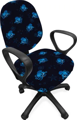 Produktbild von ABAKUHAUS Tintenfisch Bürostuhl Schonbezug, Meeresbewohner, dekorative Schutzhülle aus Stretchgewebe, Blau Dunkelblau