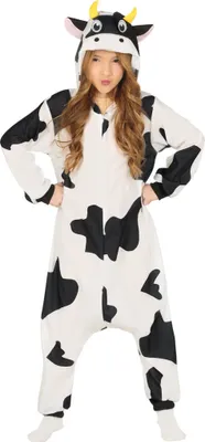 Produktbild von Tier Kigurumi Kostüm Karneval Kuh Jumpsuit Kinder Hoodie Ochse Flecken Schwanz Niedlich Abenteuer Tiere Kapuze Latzhose Spaßerlebnis, Größe: 128/134 Farbe: Weiß