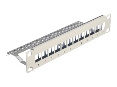 Produktbild von DeLOCK 10″ Keystone Patchpanel 12 Port mit Entlastungsschiene 1 HE grau, Grau, Metall, 1U, 254 mm, 72 mm, 44 mm
