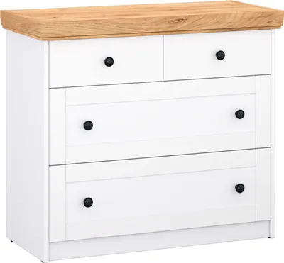 Image de Commode Buffet Chêne Blanc en Bois Massif Armoire avec 4 Tiroirs Sideboard