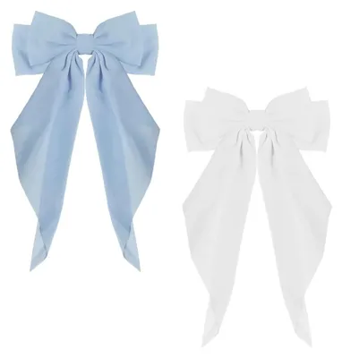 Produktbild von Haarspangen mit großer Schleife – 2-teiliges Chiffon-Haaraccessoire für Damen und Mädchen (blau + weiß)
