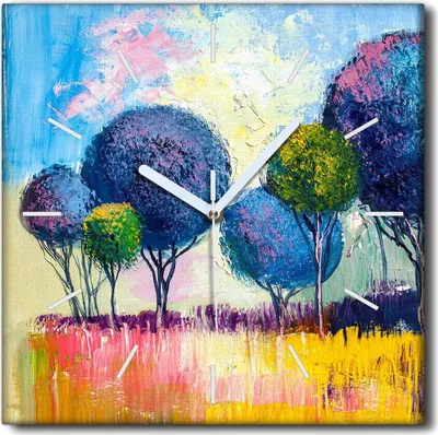 Produktbild von Coloray Uhr auf Leinwand 30x30 cm Wand Uhr Dekoration Wohnzimmer Segeltuch weiße Zeiger -Bäume Birkenwald.