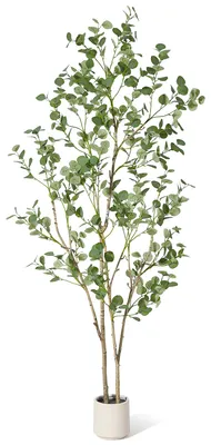 Zdjęcie produktu dla Sztuczne Drzewko Eukaliptusa 210 cm - Biały – Realistyczna Roślina Doniczkowa do Domu, Biura i na Taras, Bez Pielęgnacji
