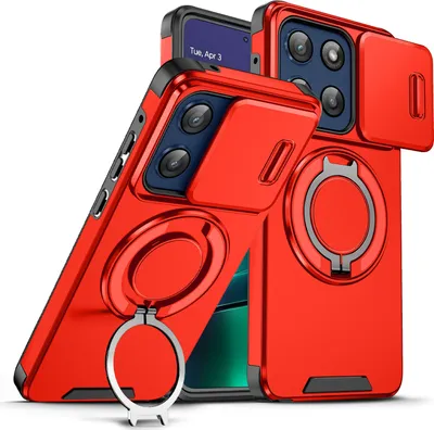 Produktbild von Handyhülle für Motorola Moto G Stylus 2025 Dual-Layer Stoßfest Militär Hülle mit Dia Kameraschutz und Magnetisch Ring Ständer Rot
