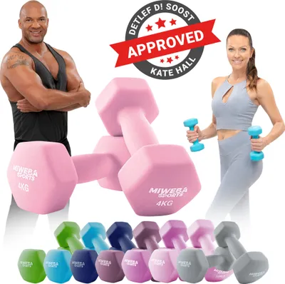 Produktbild von Miweba Sports Profi Neopren Hantel NKH100 | Hantelset - Kurzhanteln - Hexagon - Home Workout - Krafttraining - Anti Rutsch Oberfläche (Rosa 2x 4,0 Kg)