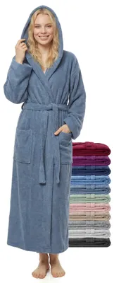 Obrázok produktu pre Dámský župan jazzylab s kapucňou, bavlna, veľkosť XXL, dlhý, svetlomodrej farby