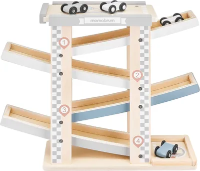 Produktbild von Kugelbahn Autorennbahn Holz mit 4 Fahrzeuge, Auto Rennbahn Kinderspielzeug Geburtstaggeschenke ab 1 Jahr Jungen und Mädchen