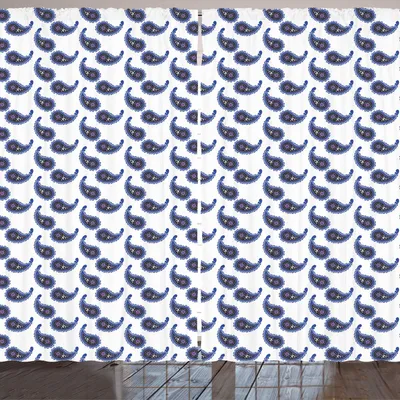 Produktbild von ARANDE Paisley Gardine, Abstrakt Folkloric mit Floral künstlerischen Verzierungen Illustration, 280 x 245 cm, Royal Blue Weiß