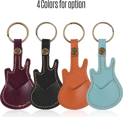Productafbeelding van Lederen plectrumsleutelhangers in tasvorm, set van 5, accessoire voor snaarinstrumenten (celluloid)