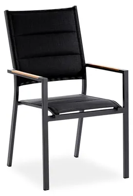 Produktbild von Gartenstuhl Nanteso 56x64 cm Stoff Schwarz Armlehnen Teak Gestell Alu Anthrazit