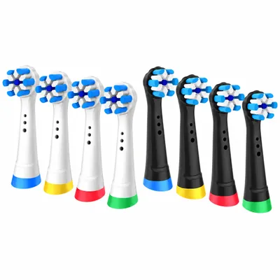 Produktbild von Aufsteckbürsten kompatibel mit Oral-B iO – 8 Ersatzbürstenköpfe mit Farbringen für elektrische Zahnbürste – Weiß & Schwarz