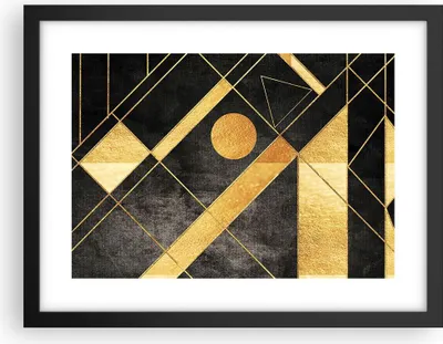 Produktbild von Gerahmtes Poster - Schwarzer Rahmen - Golden Schwarz Figuren - 40x30 cm - Wand Bild - Wanddeko - Wandbilder - Kunstposter - Wandposter - Bilderrahmen - Bilder - Kunstdruck - P2BAA40x30-5089