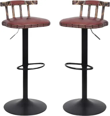 Immagine prodotto di Sgabello da bar retrò - Set di 2 - Con schienale - Marrone - Altezza regolabile 76,5-98 cm - Girevole - Finto cuoio - Per cucina, bar o soggiorno