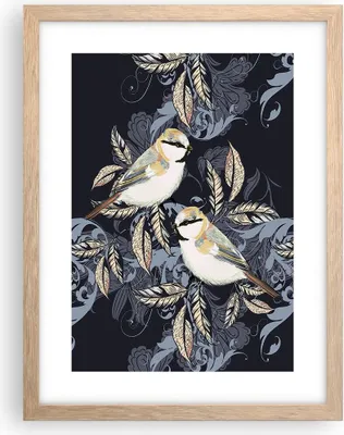 Produktbild von Gerahmtes Poster - Rahmen in heller Eiche - Vögel Blätter Ornament - 30x40 cm - Wand Bild - Wanddeko - Wandbilder - Kunstposter - Wandposter - Bilderrahmen - Bilder - Kunstdruck - P2NPA30x40-4408