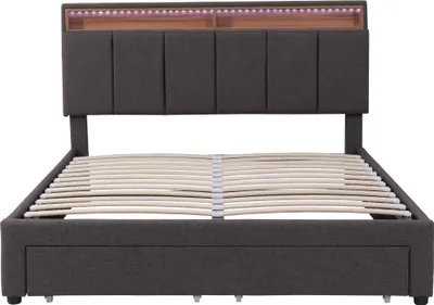 Produktbild von Flieks Polsterbett 140x200cm mit Schublade, Boxspringbett mit Stauraum und Lattenrost, Doppelbett mit Led & Stauraumkopfteil, Stauraumbett Jugendbett