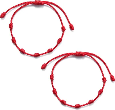 Produktbild von 2 Stück Lucky Red String Armbänder 7 Knoten Schutz Seil Amulett Neujahrsgeschenk