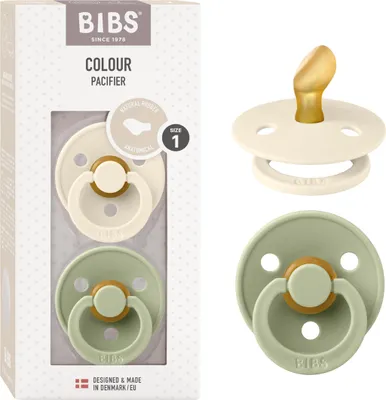 Produktbild von BIBS Colour Schnuller 2er-Pack, BPA-frei Schnuller, Kiefergerechte Form. Naturkautschuk/Latex, Hergestellt in Dänemark. 0-6 Monate (2er Pack), Ivory/Sage