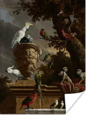 Produktbild von MuchoWow® Poster Die Menagerie - Gemälde von Melchior d'Hondecoeter 120x160 cm - Wandbilder