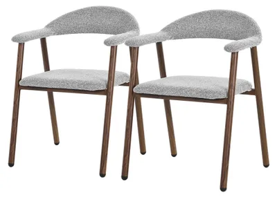 2er-Set Esszimmerstühle mit Armlehnen, grau, gepolstert, Stahlgestell