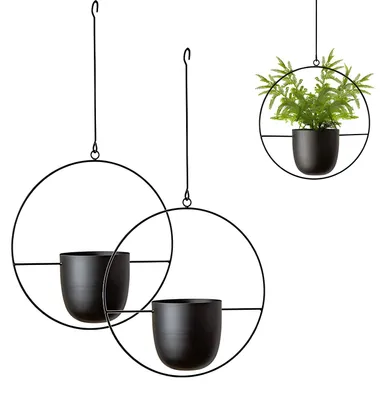 Produktbild von Omgoods – Set aus 2 hängenden Metall-Blumentöpfen in Schwarz