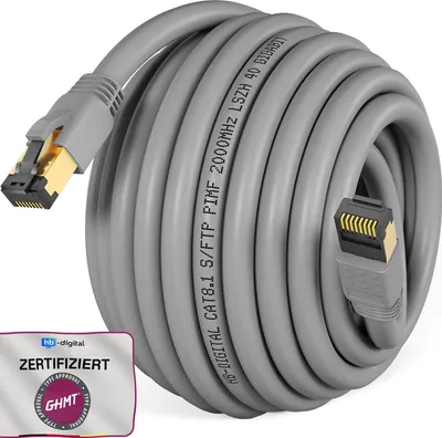 Produktbild von hb-digital 15m RJ45 Patchkabel CAT 8.1 S/FTP LSZH grau