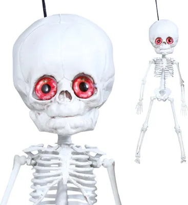 Produktbild von Skelett Halloween Dekor Dickkopf Hängehängefigur Gruselfigur Festliche Dekoration Hängend Roten Augen Bedrohlich, Farbe: Weiß