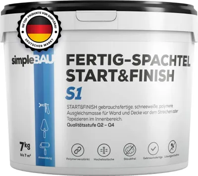 Produktbild von SimpleBau Spachtelmasse Start&Finish gebrauchsfertig zum Reparieren und Glätten von Wänden Perfekte weiße Farbe, 7kg