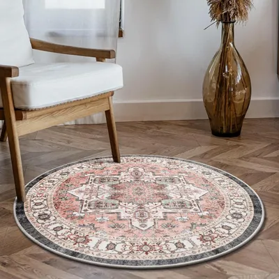 Produktbild von Runder Teppich 90 cm, rutschfest, rosa, für Schlafzimmer