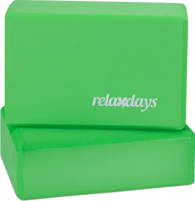 Produktbild von Relaxdays Yogablock im 2er Set, Yoga-Klötze für Yoga-Übungen, Hartschaum, rutschfest, Yoga-Würfel HBT 8x23x15 cm, grün