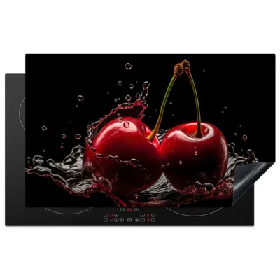 Produktbild von KitchenYeah© Herdabdeckplatte Kirsche - Rot - Frucht - Wasser - Schwarz , 85x52cm, Küche Deko, Glaskeramikkochfeld Herdabdeckung, Abdeckplatte fùr Kochfeld